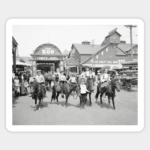 Pony Riders at Coney Island, 1904. Vintage Photo Sticker by historyphoto